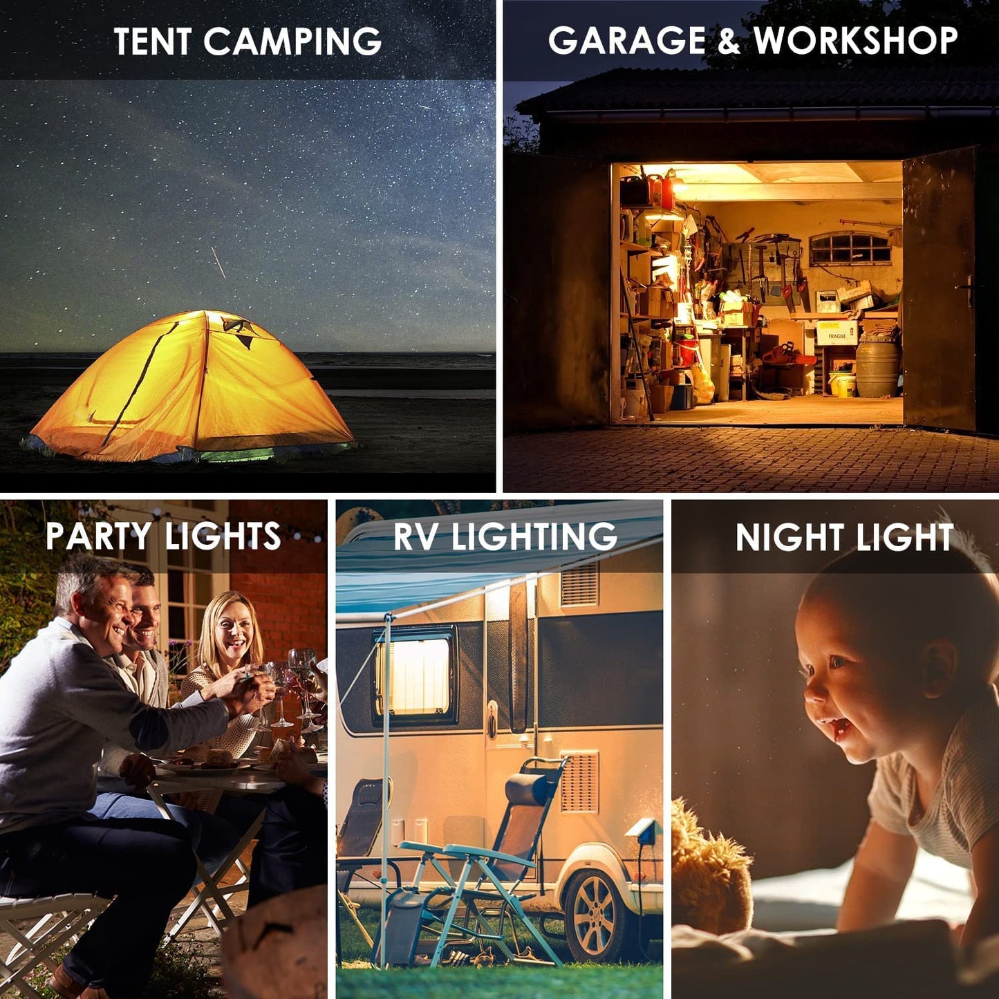 USB LED Light Bulb, 5W Warm White Camping Lantern, Portable Solar Powered Outdoor Light, Essential Hiking Survival Gear, USB Lamp for Backyard, Garage, Van, Tent, and Power Stations